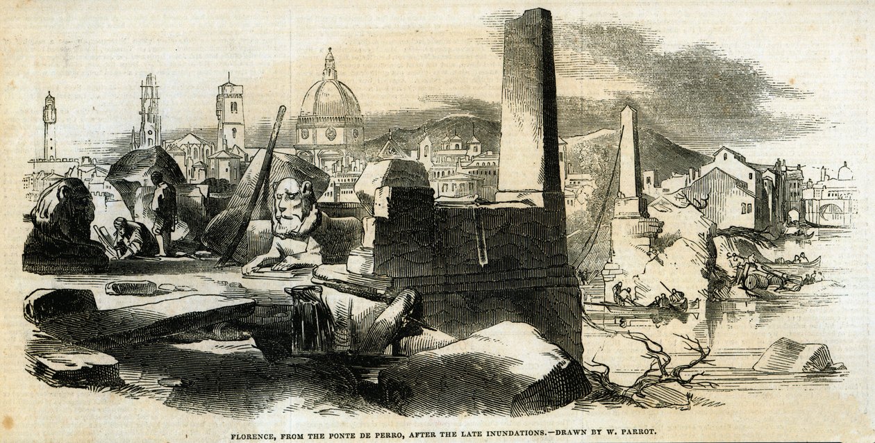 Florencie, z Ponte de Perro, po pozdních záplavách, z „The Illustrated London News“, 4. ledna 1845 od William Parrott