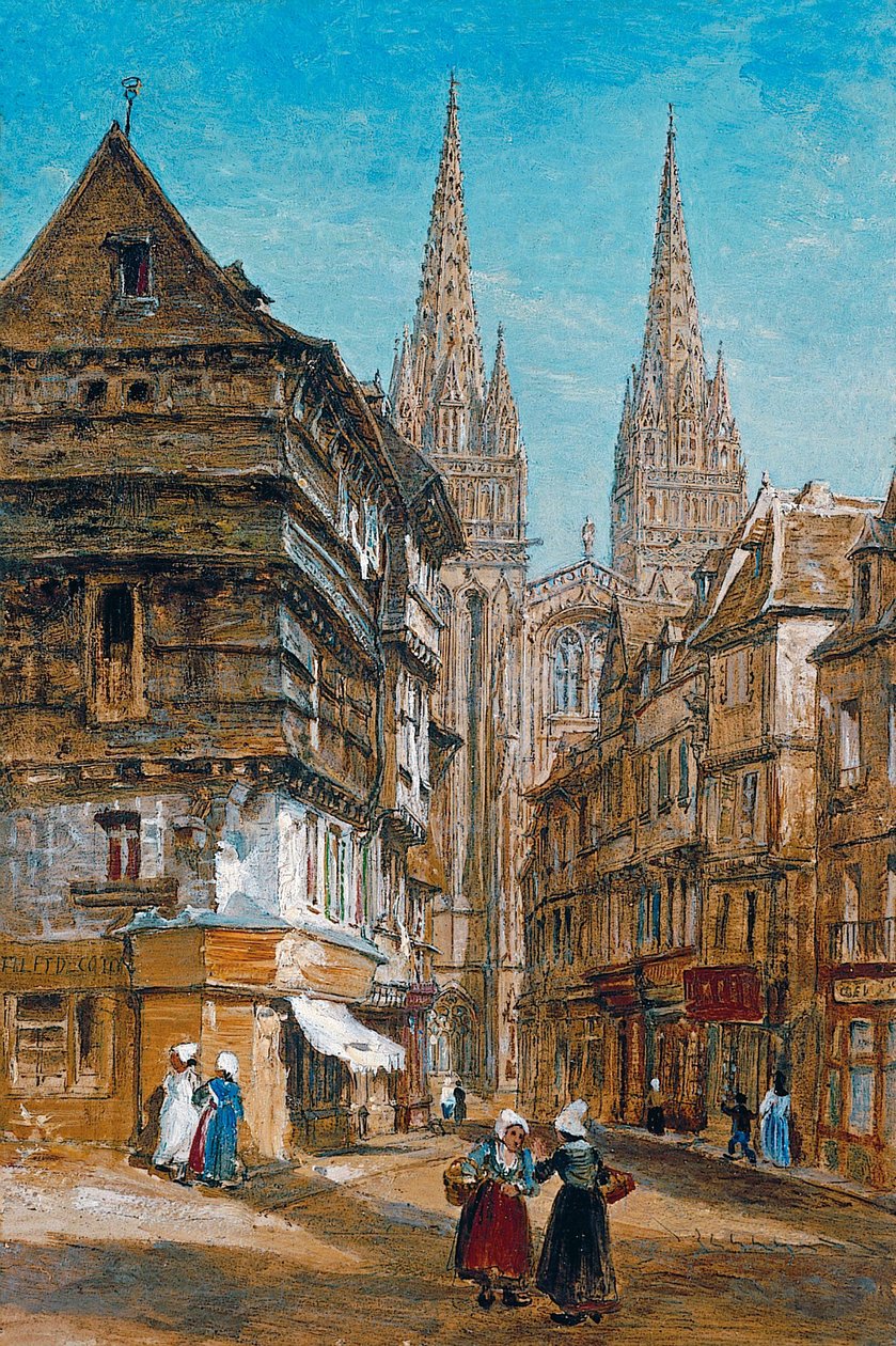 Quimper, katedrála a ulice Kéréon od William Parrott