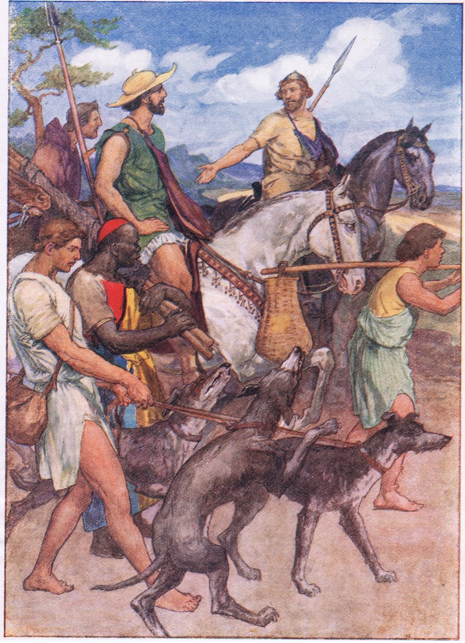 Pelopidas vyráží do Théb, z Plutarch Lives vydavatelství T C & E C Jack Ltd, 20. léta od William Rainey