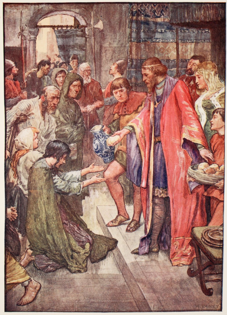 „Dobrého krále bylo vidět, jak dává jídlo a pití lidu“, ilustrace z „Příběhu Francie“ od Mary Macgregorové, 1920 od William Rainey