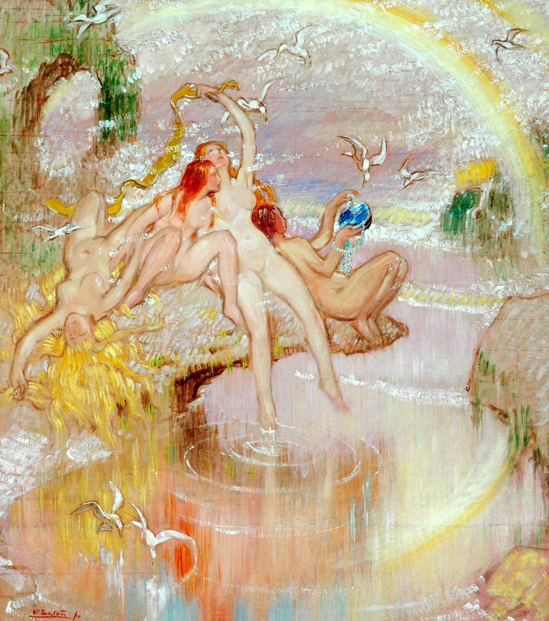 Romantická idyla, 1920 (olej na papíře) od William Shackleton