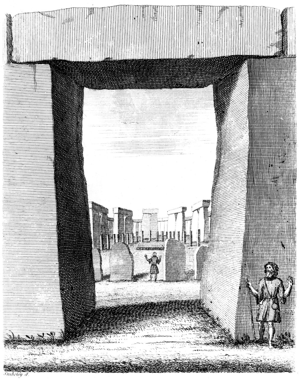 Pohled přes Stonehenge trilithon, 1740 od William Stukeley