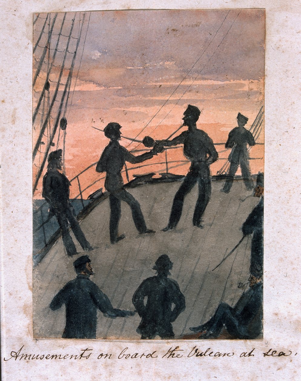 Zábava na palubě Vulcanu na moři, kolem roku 1854 (wc na papíře) od William Thomas Markham