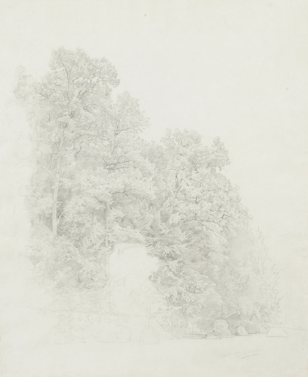 Bank of the Wissahickon, 1869 (grafit na krémově tkaném papíru) od William Trost Richards