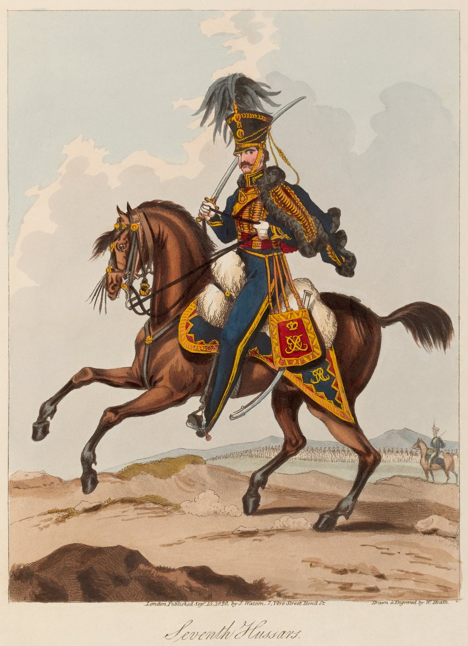 Sedmí husaři (akvatinta, barevní) od William (after) Heath