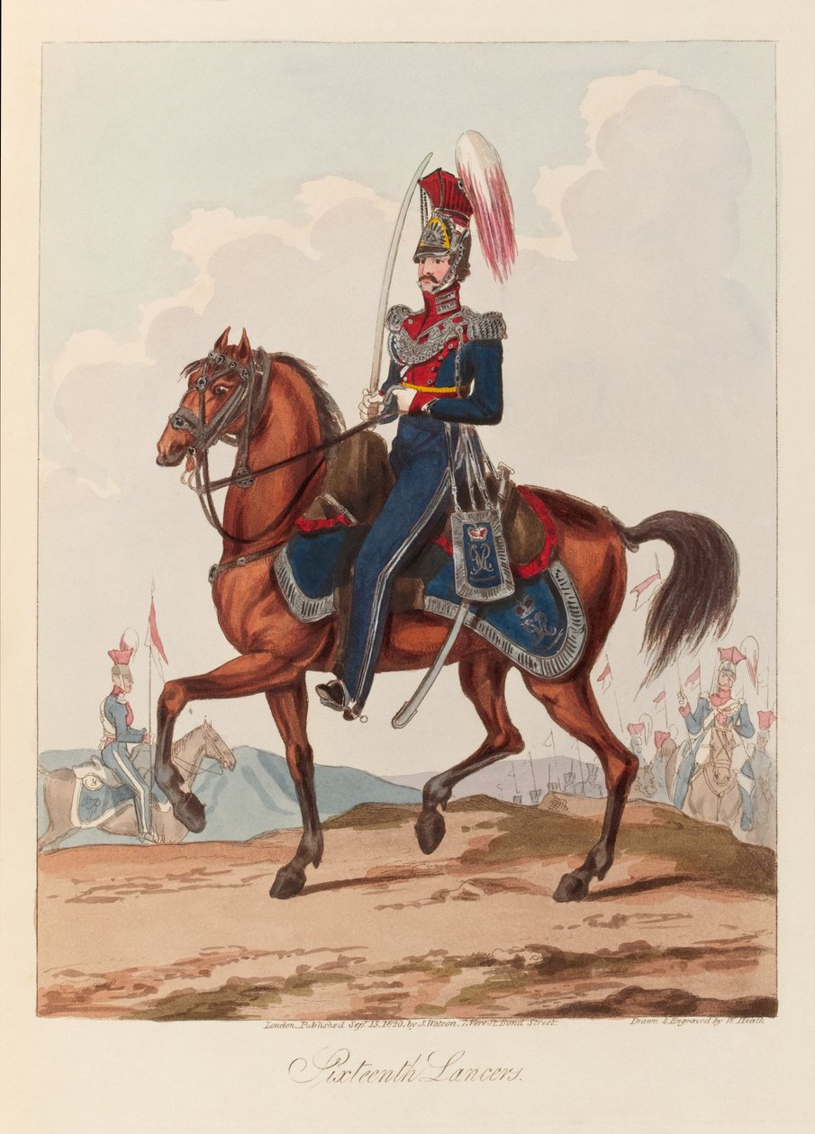 „Šestnáctí kopiníci“ (akvatinta, barevní) od William (after) Heath