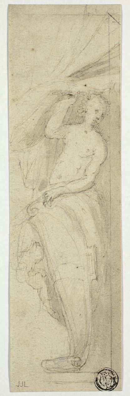 Ženská postava odhrnuje závěs od William Etty