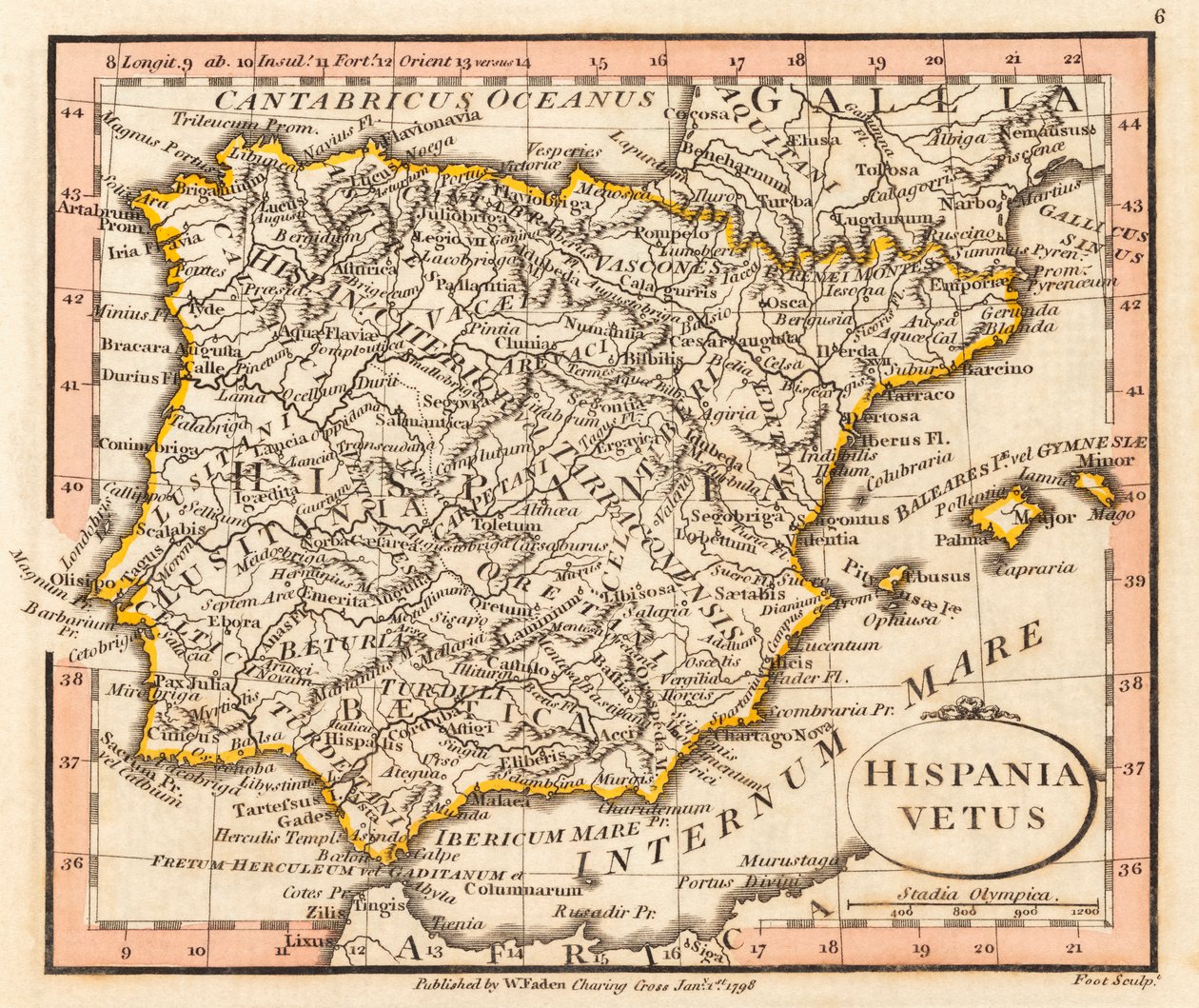 Starověké Španělsko a Portugalsko. Mapa. od William Faden
