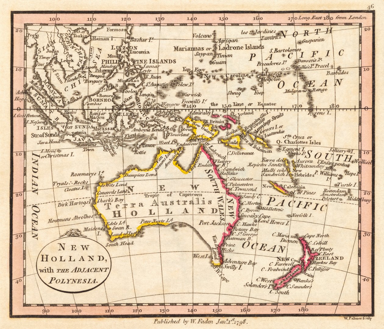 Austrálie a Nový Zéland. Nové Holandsko. Mapa. od William Faden