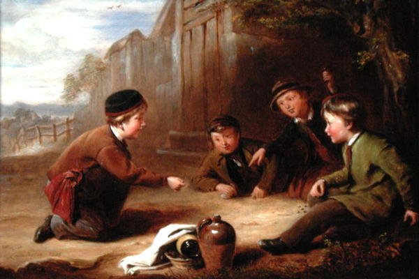 Playing Marbles, cca 1865 (olej na panelu) od William Gill