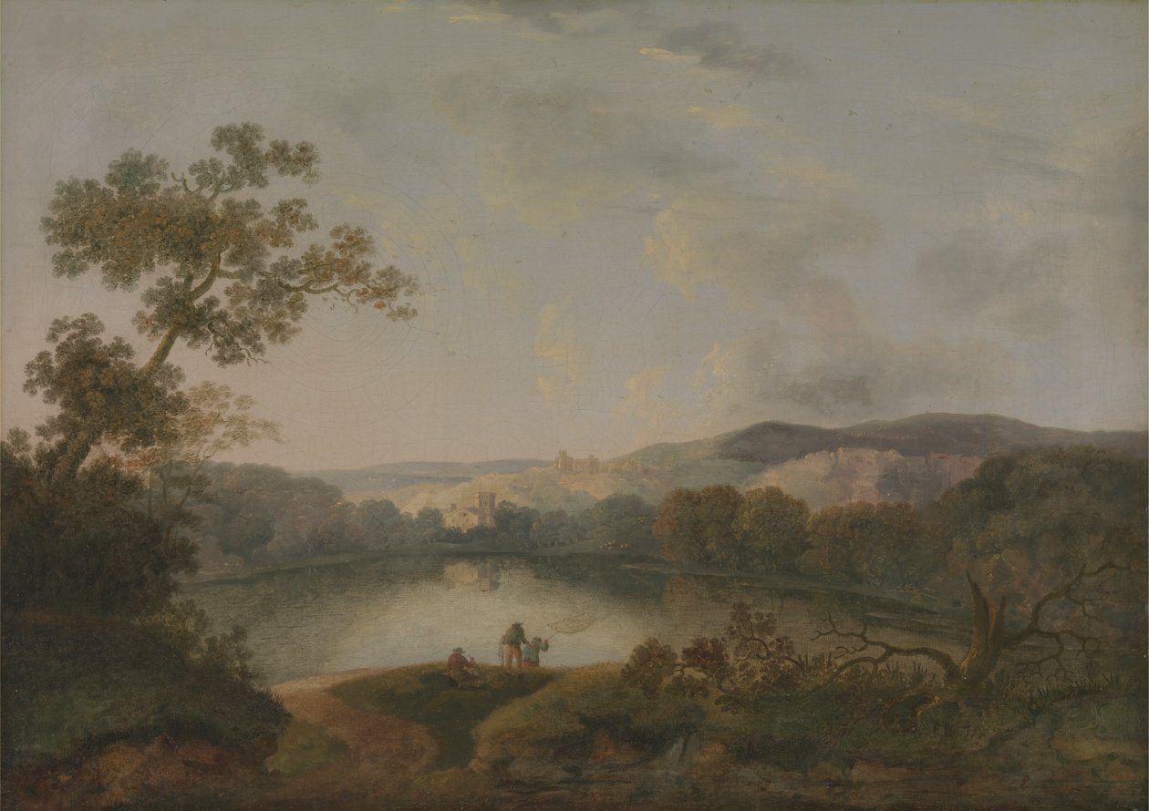 Pohled na jezero s rybáři od William Groombridge