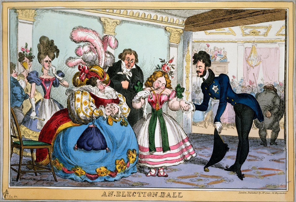 Volební ples, asi 1829 (ručně kolorovaná rytina) od William Heath