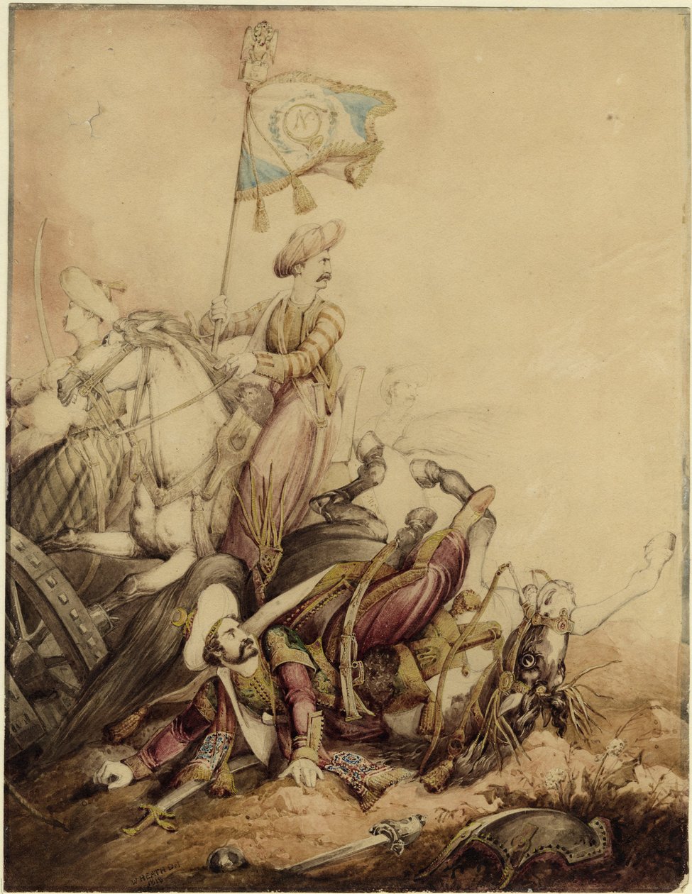 Mamlúcký vlajkonoš v boji, 1818 od William Heath