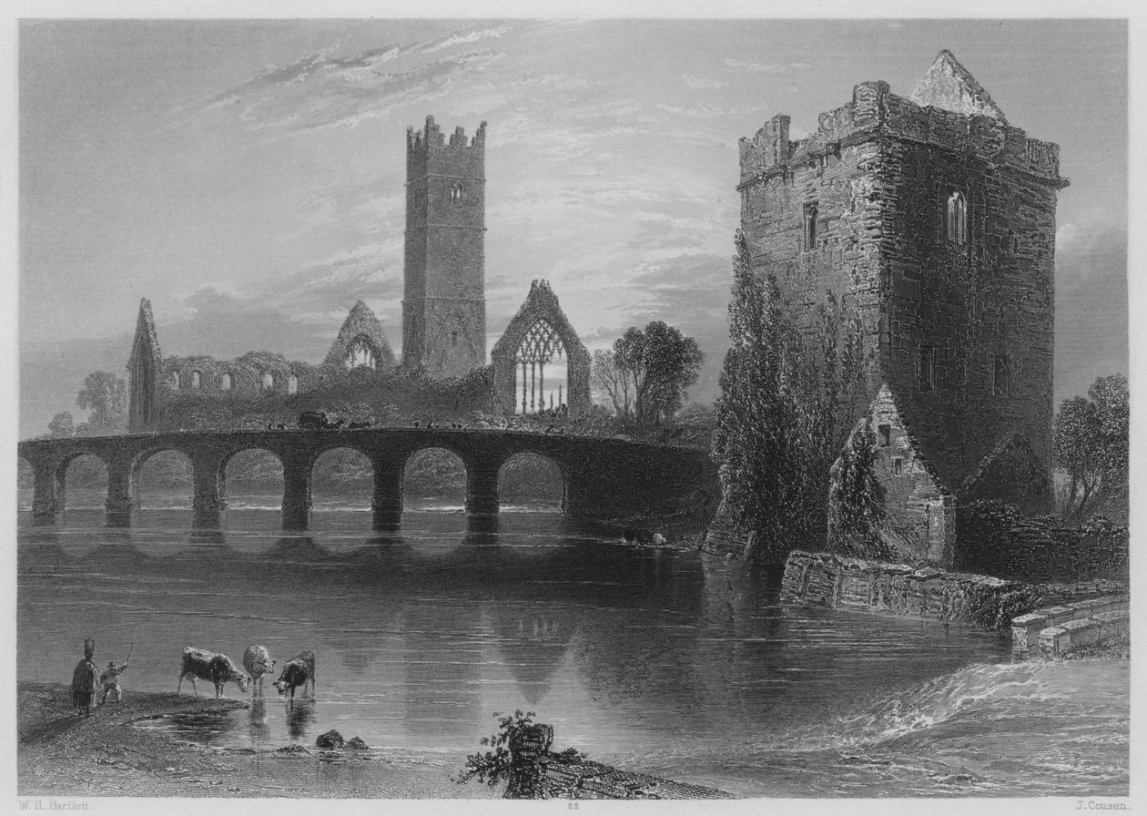 Abbey of Clare, Galway (rytina) od William Henry (after) Bartlett