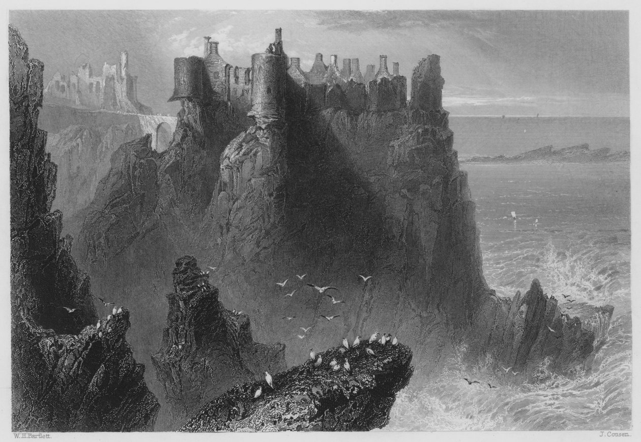 Dunluce Castle (rytina) od William Henry (after) Bartlett