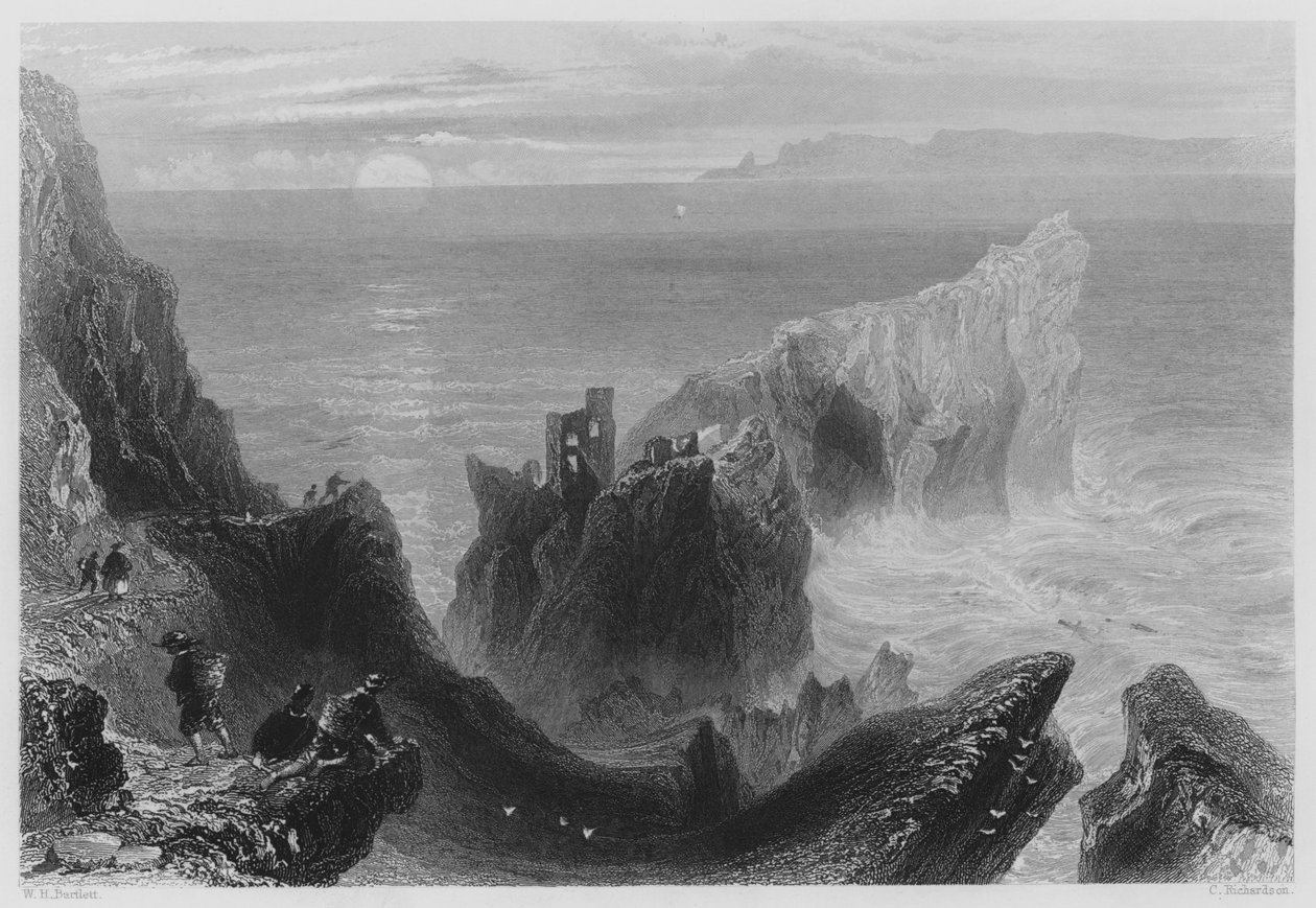 Kenbane Castle, County Antrim (rytina) od William Henry (after) Bartlett