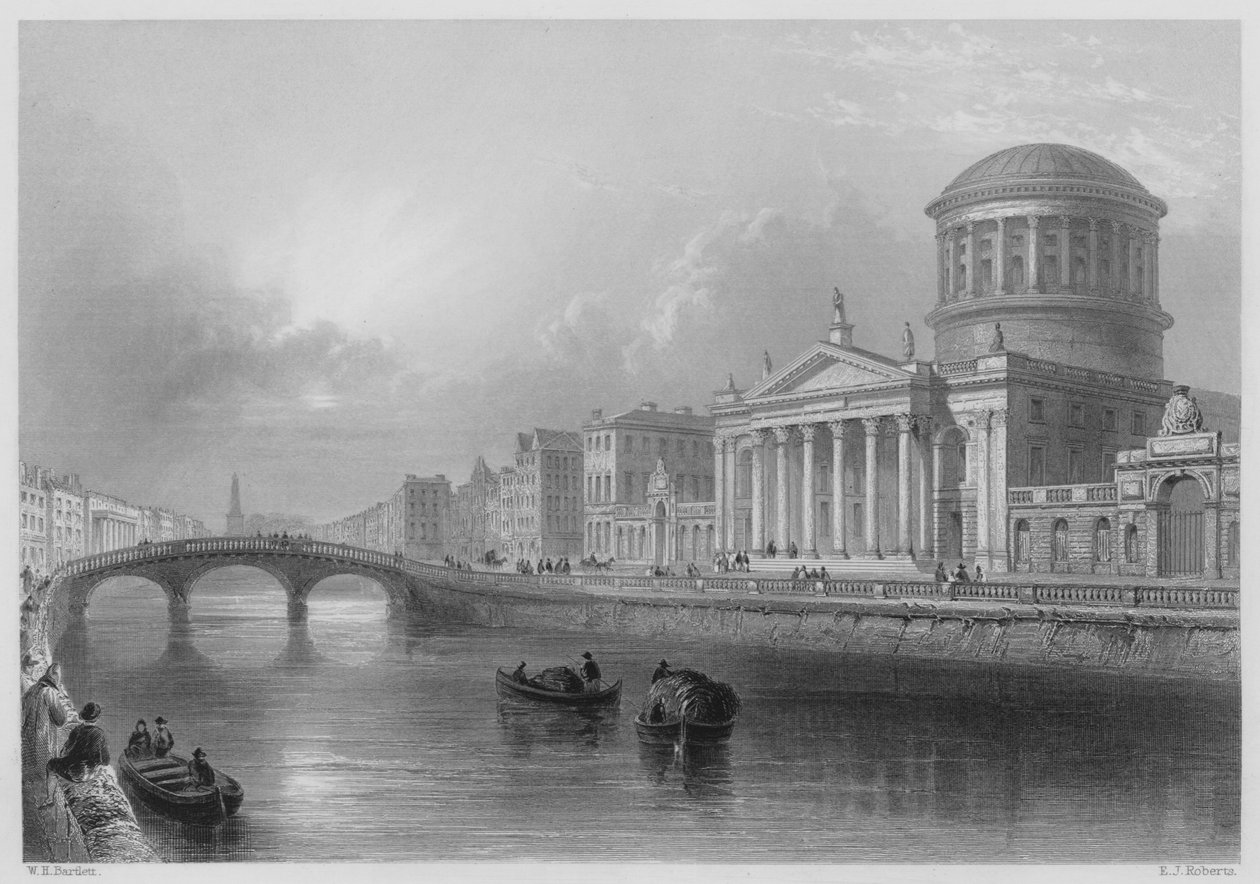 Čtyři soudy, Dublin (rytina) od William Henry (after) Bartlett