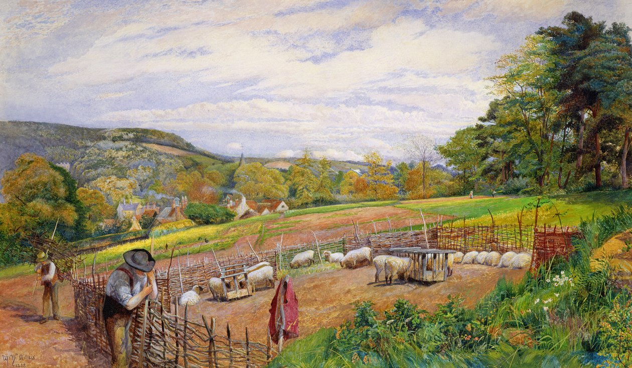 Mending the Sheep Pen, 1858 od William Henry Millais