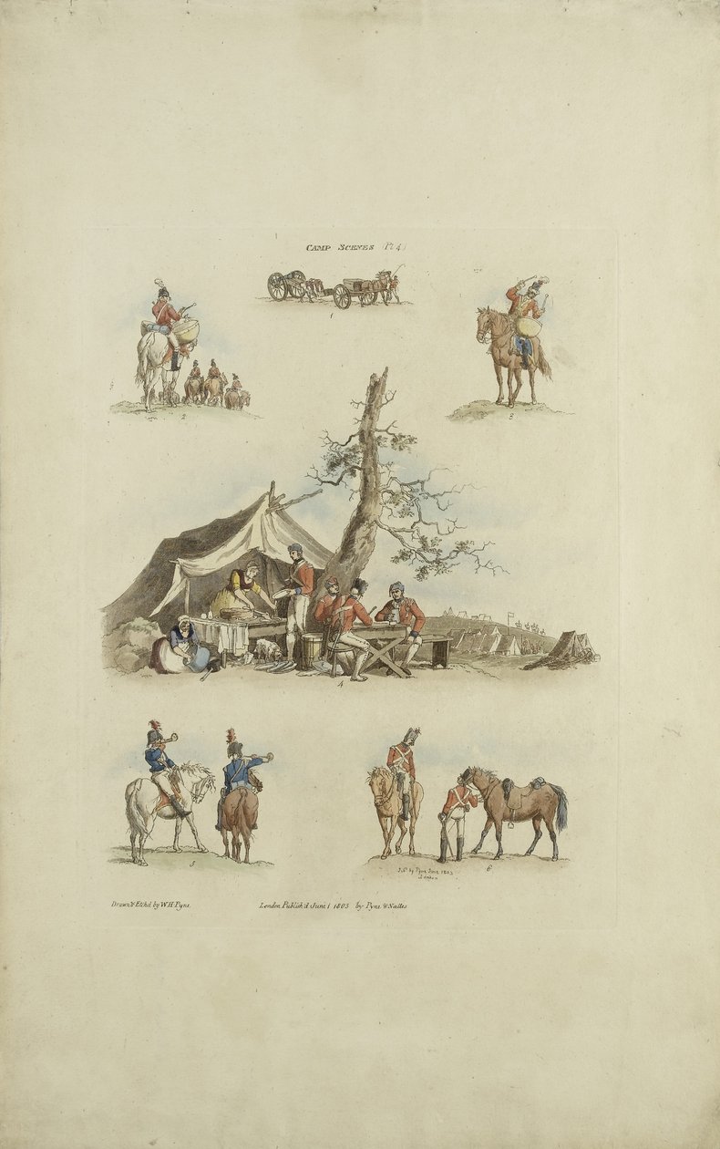 Camp Scenes, 1803 (barevný lept) od William Henry after Pyne