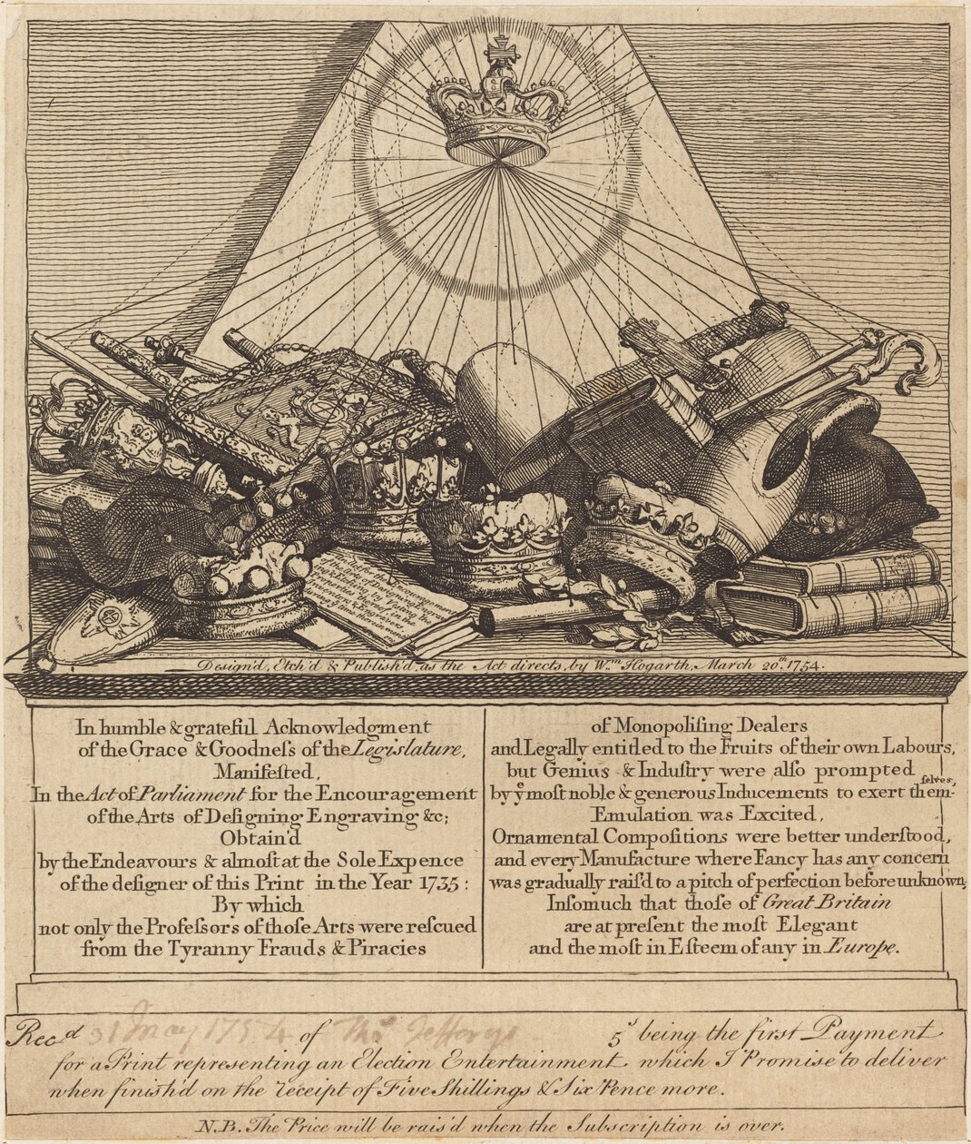 Koruny, mitry, palcáty atd. od William Hogarth