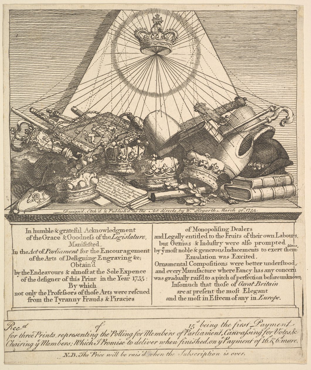Koruny, mitry, palcáty atd., 1755. od William Hogarth