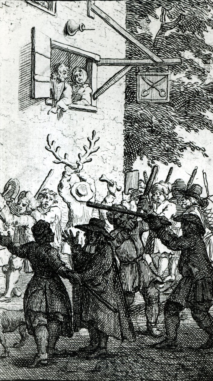 Hullabaloo proti krejčímu od William Hogarth