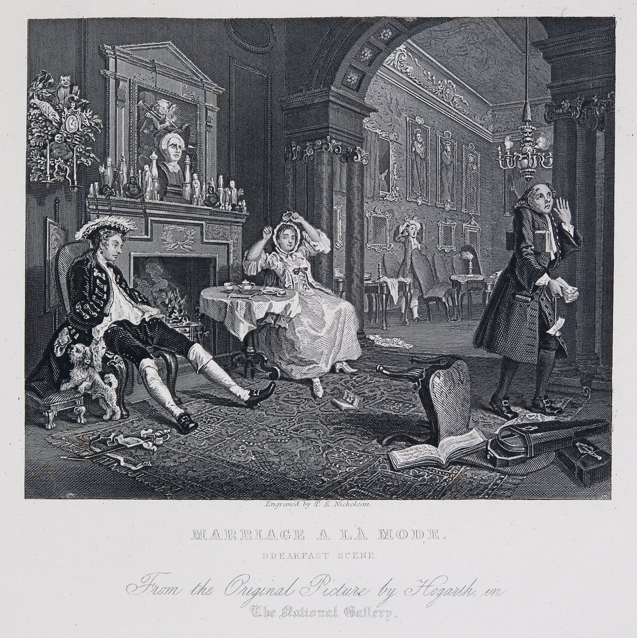 Manželství à la Mode: scéna snídaně od William Hogarth