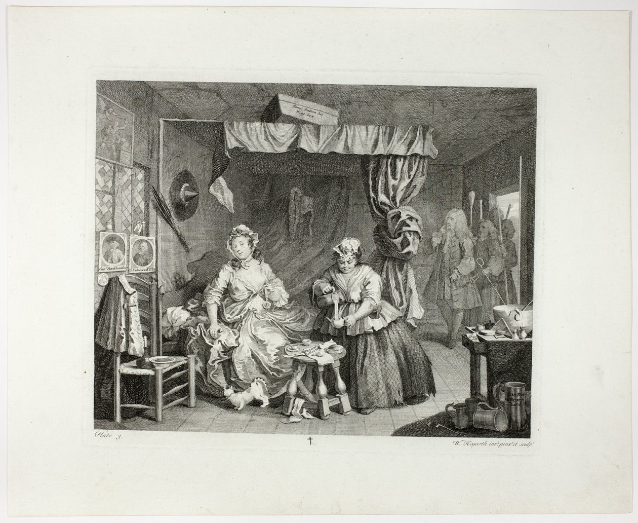 Třetí deska z knihy Pokrok nevěstky od William Hogarth