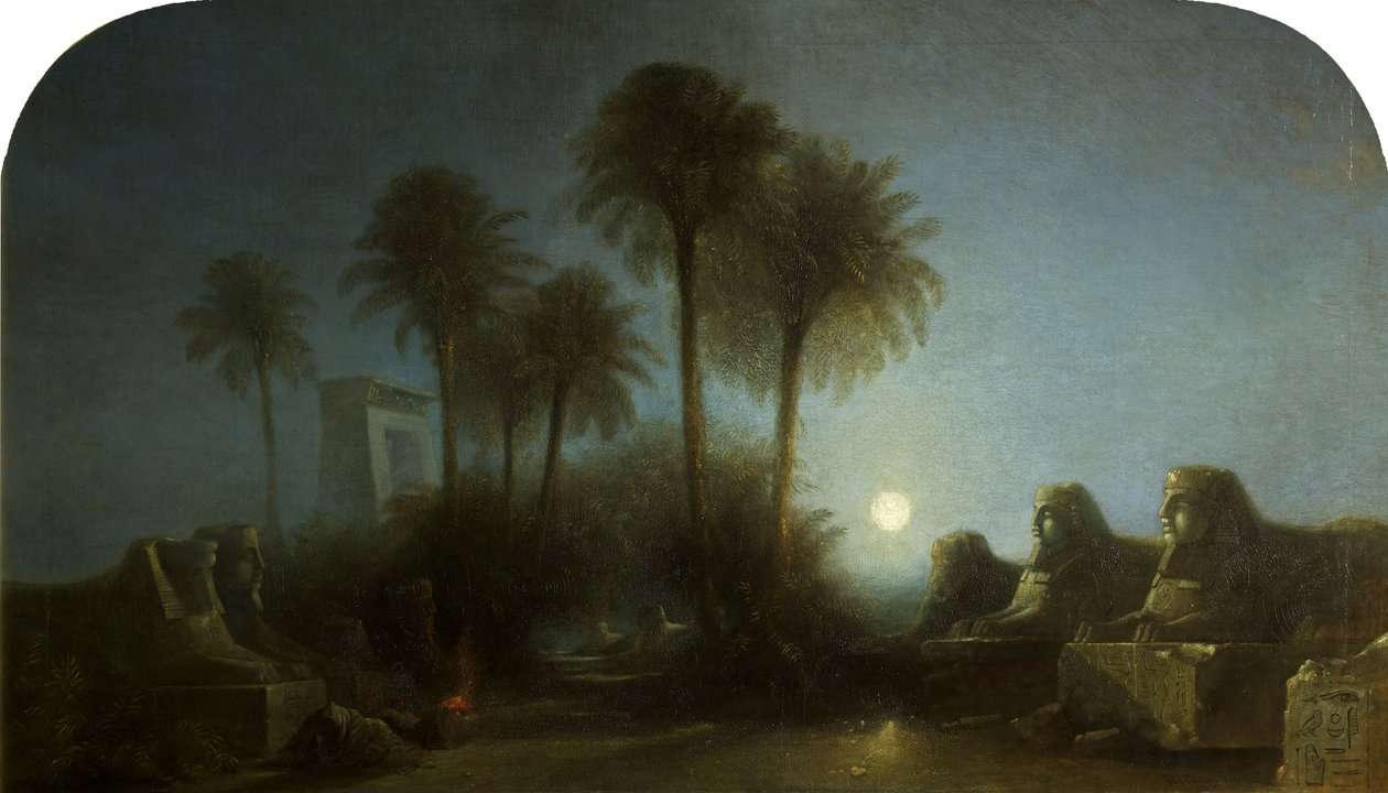 Avenue of Sfinges, Moonlight, Théby od William James Muller