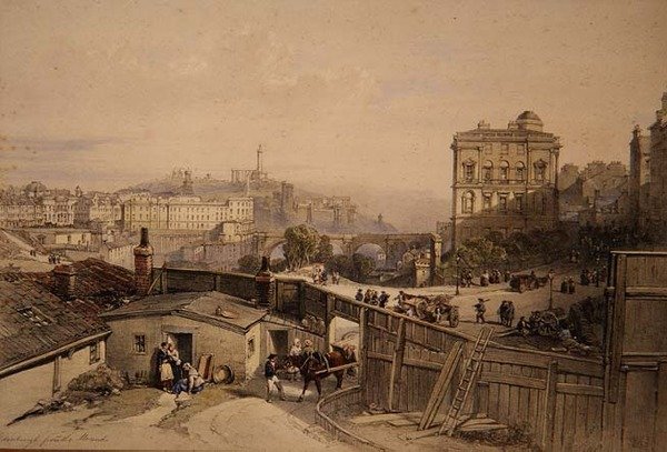 Edinburgh z Mound (barva litho) od William Leighton Leitch