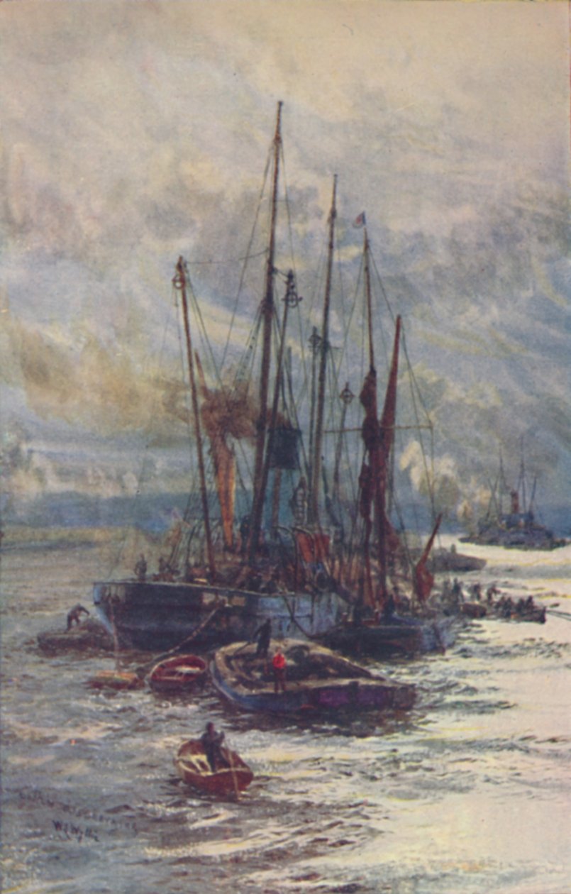 Vykládání uhlí do člunů, 1910 od William Lionel Wyllie
