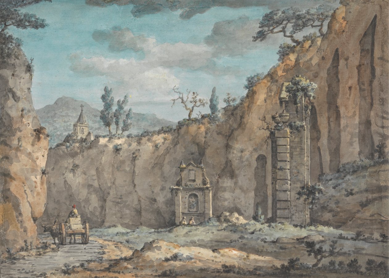 Oxcart v jeskyni v Posillipu od William Marlow