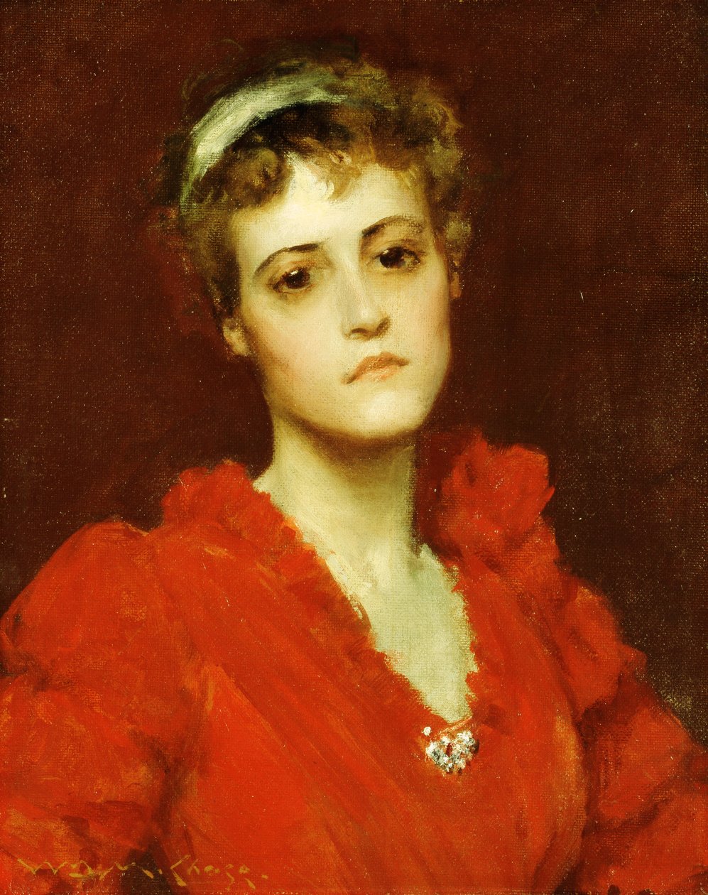 Červené šaty, od William Merritt Chase