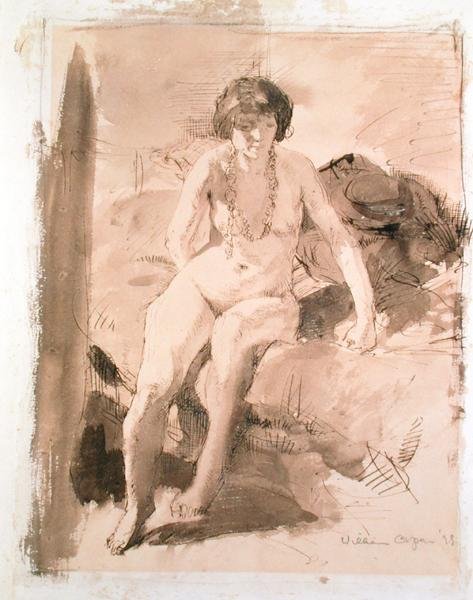 Nahá dívka sedící na posteli od William Orpen