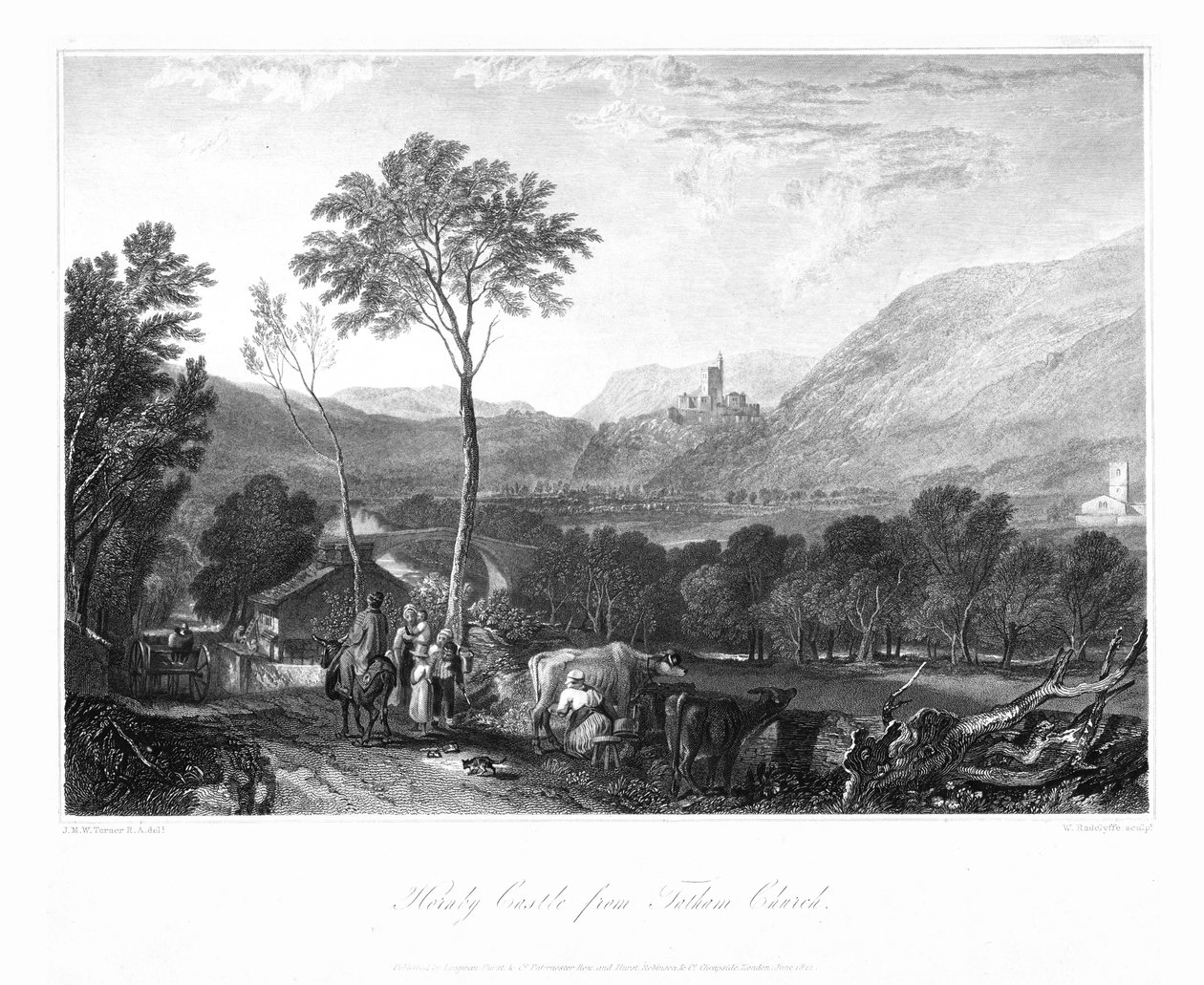 Hrad Hornby z Tatham Church, c1822. od William Radclyffe