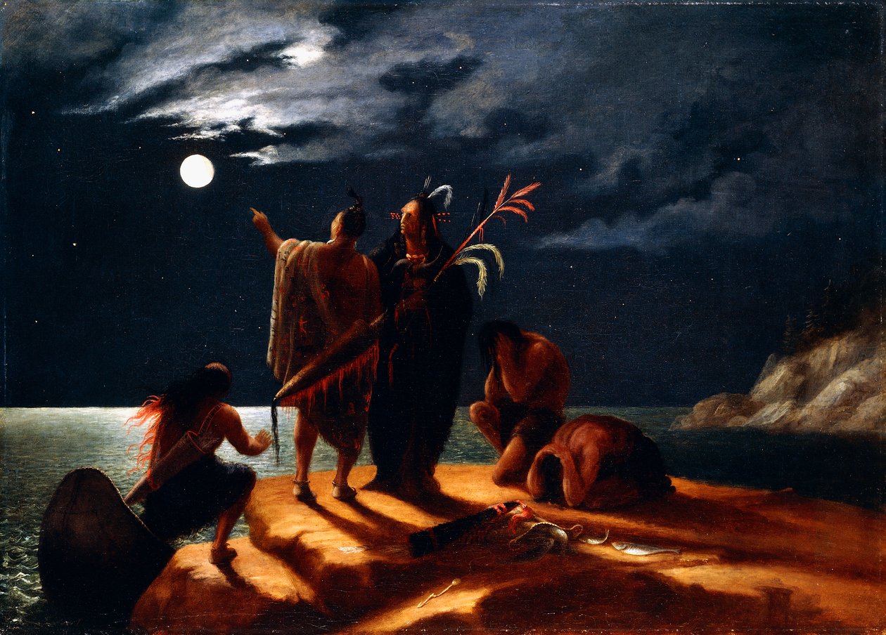 Indiáni prožívající zatmění Měsíce, kolem 1848-50 od William Rimmer