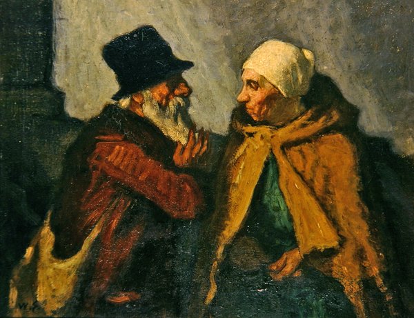 Starý pár konverzující (olej na panelu) od William Strang