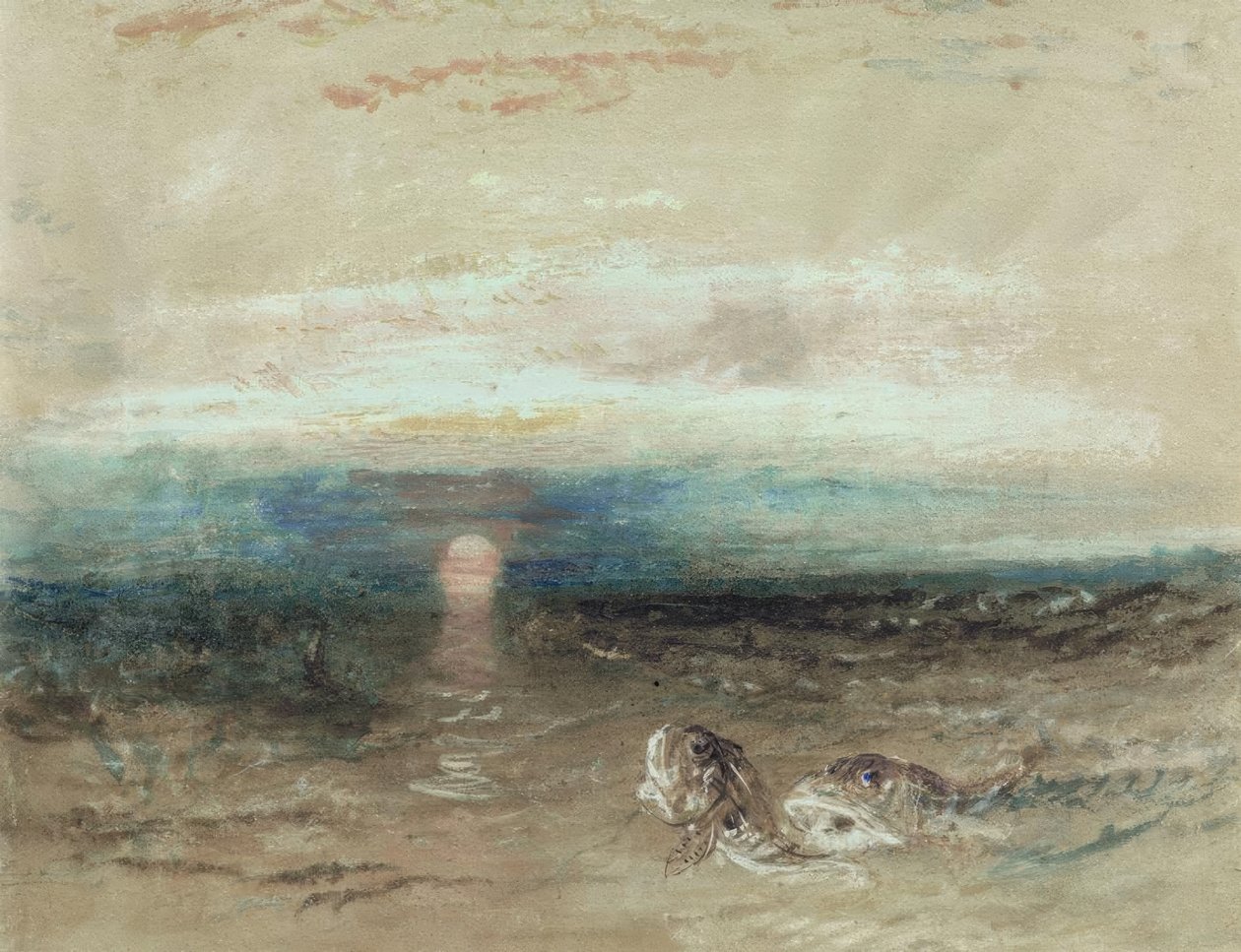 Západ slunce nad mořem se strážníky od Joseph Mallord William Turner