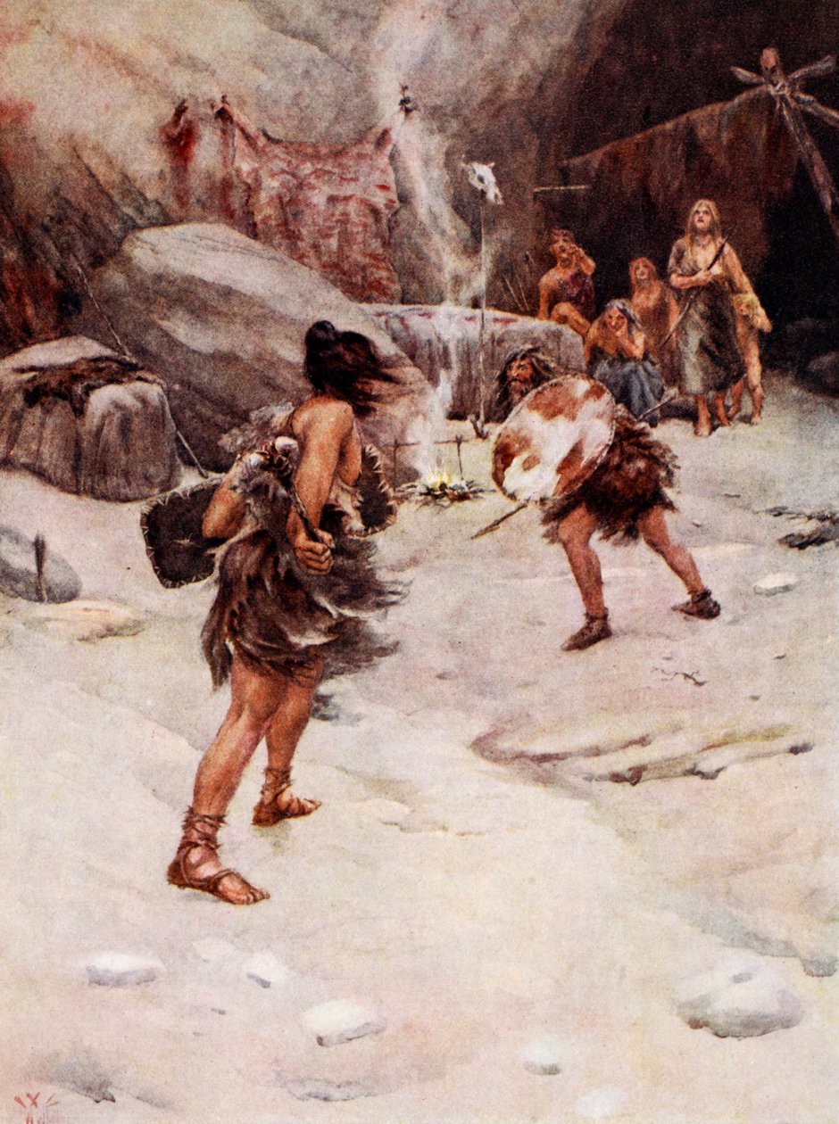 Pravěký člověk (barevné lito) od William W. (after) Collins