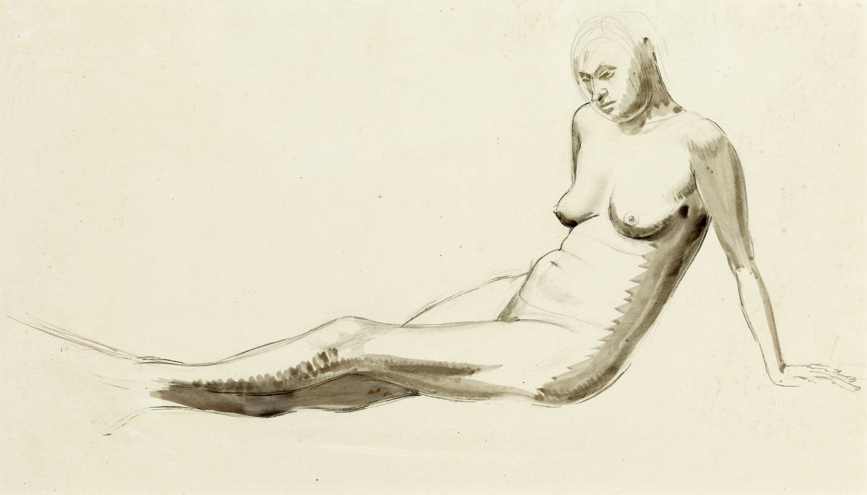 Sedící akt, cca 1919 (pero a tužka) od Winifred Knights