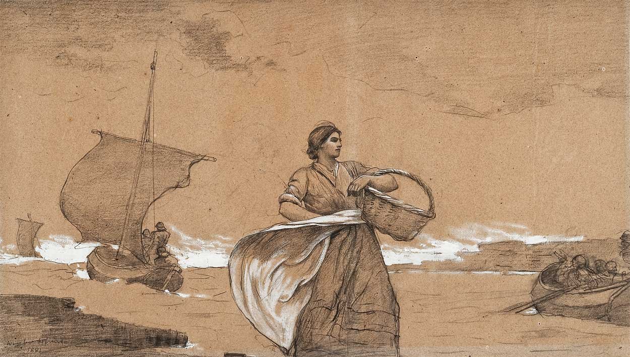 Větrný den, Cullercoats od Winslow Homer
