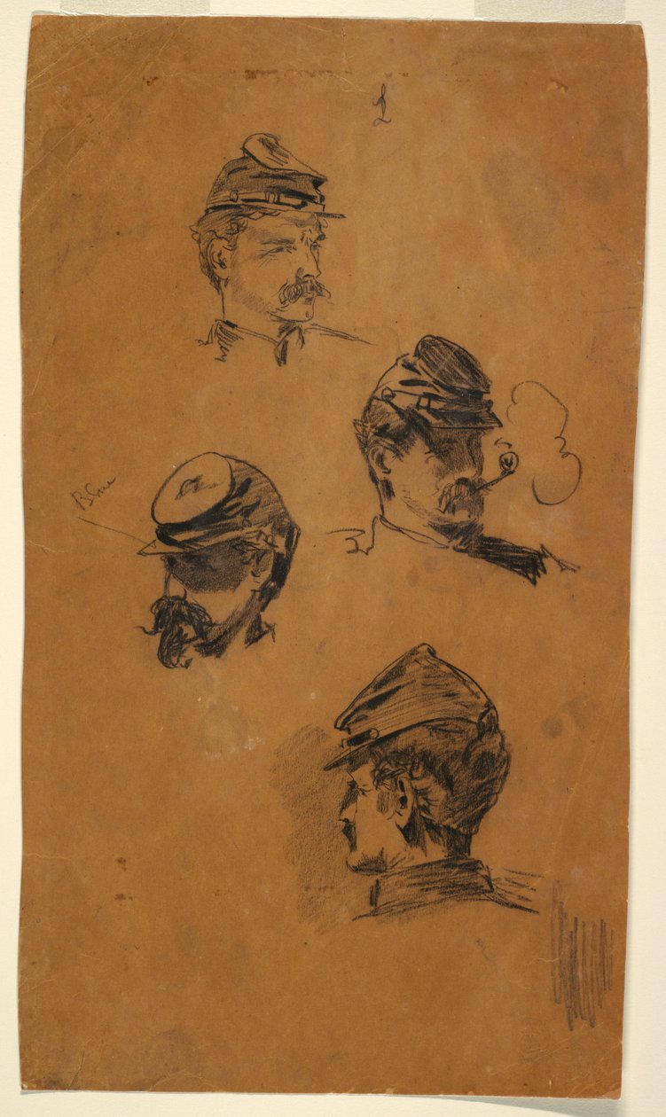 Kresba, Čtyři studie vojáků, asi 1863 od Winslow Homer