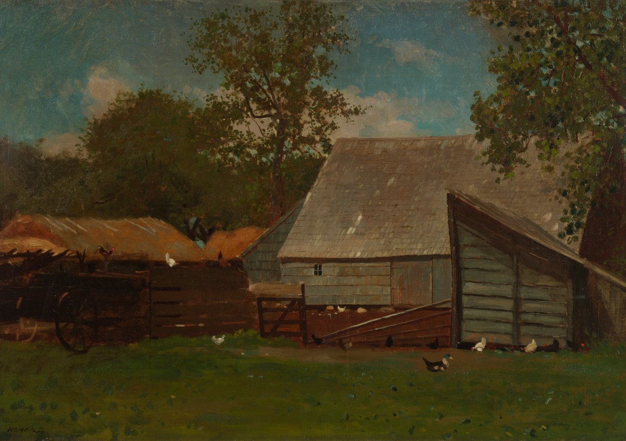 Farmářský dvůr s kachnami a kuřaty od Winslow Homer