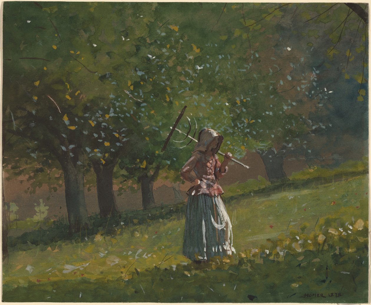 Dívka s hrábě na seno od Winslow Homer