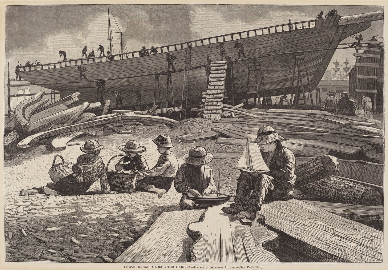 Ship-Building, Gloucester Harbor, publikoval 1873. od Winslow Homer