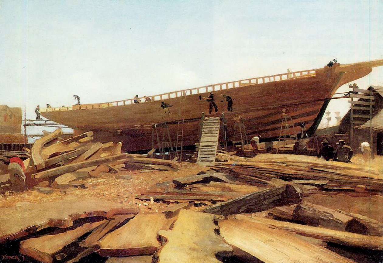 Stavba lodí, Gloucester, USA, 1871 od Winslow Homer