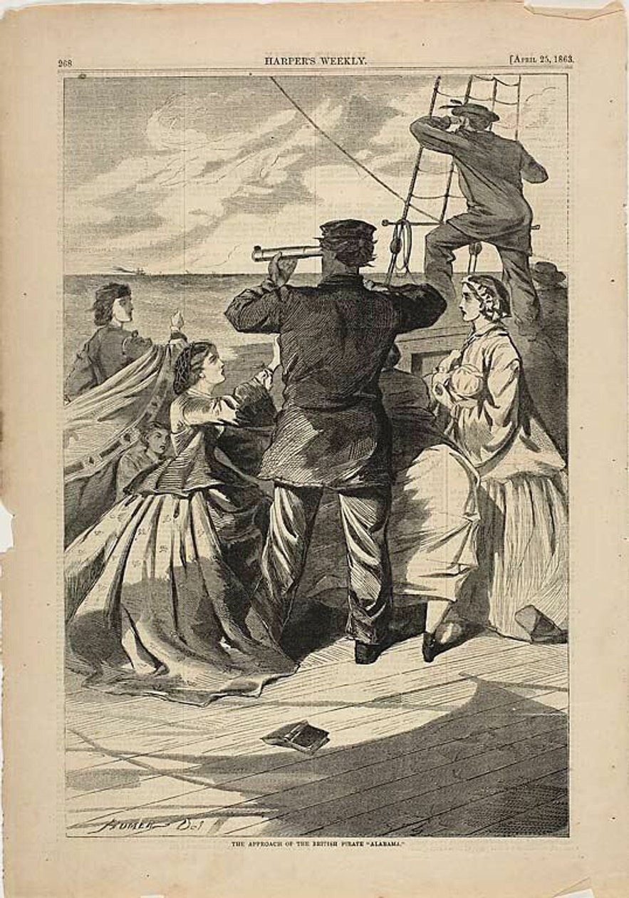 Přiblížení britské pirátské lodi "Alabama" od Winslow Homer