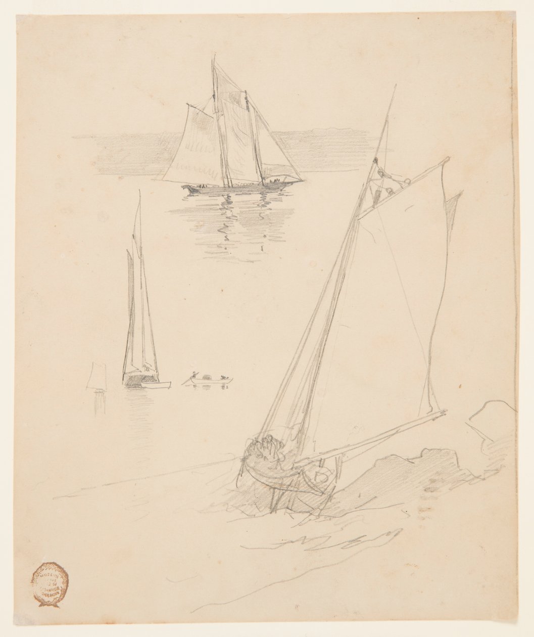 Tři náčrtky škunerů od Winslow Homer