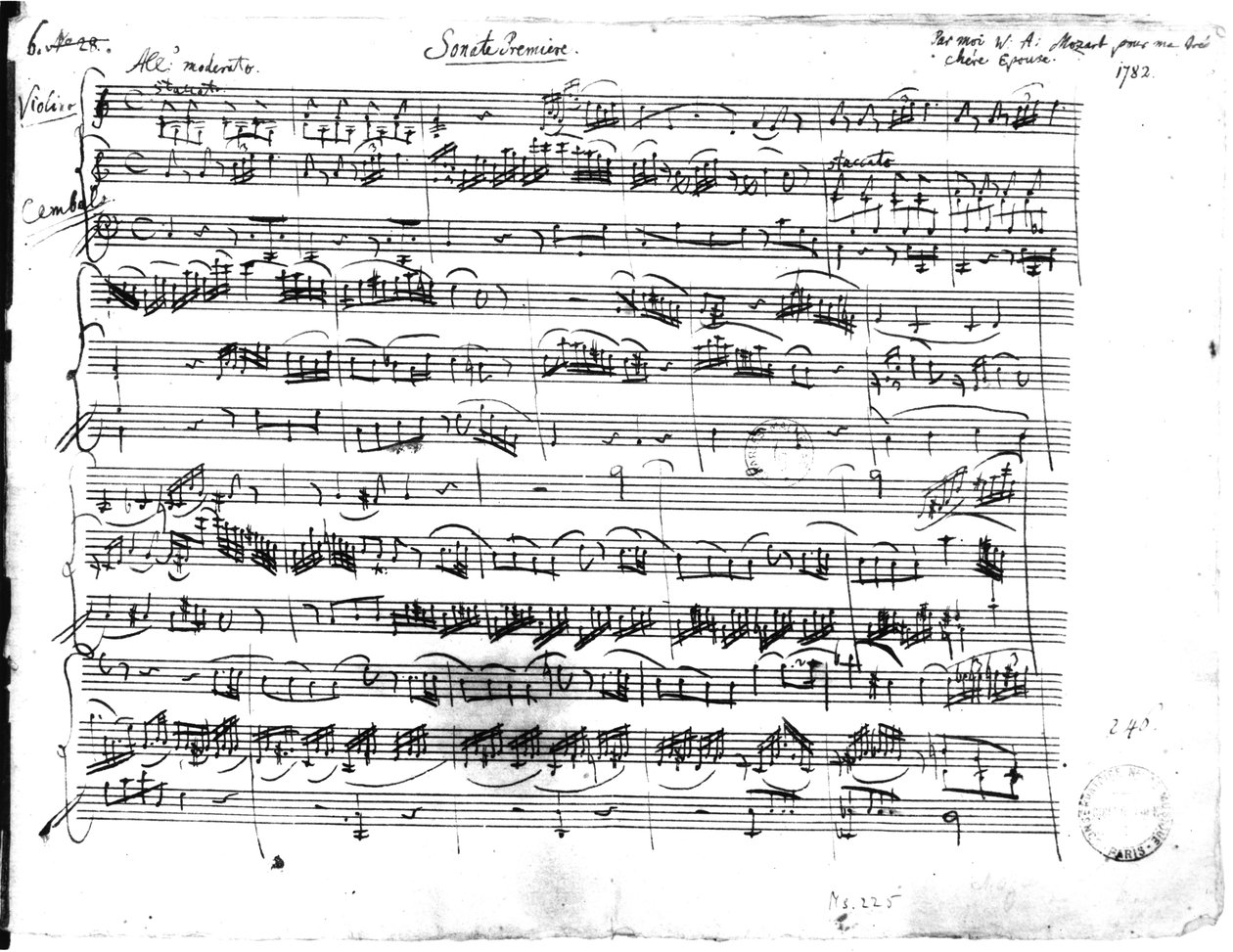 Ms.225 Sonate Premiéra pro housle a cembalo C dur (K 403) 1782 od Wolfgang Amadeus Mozart