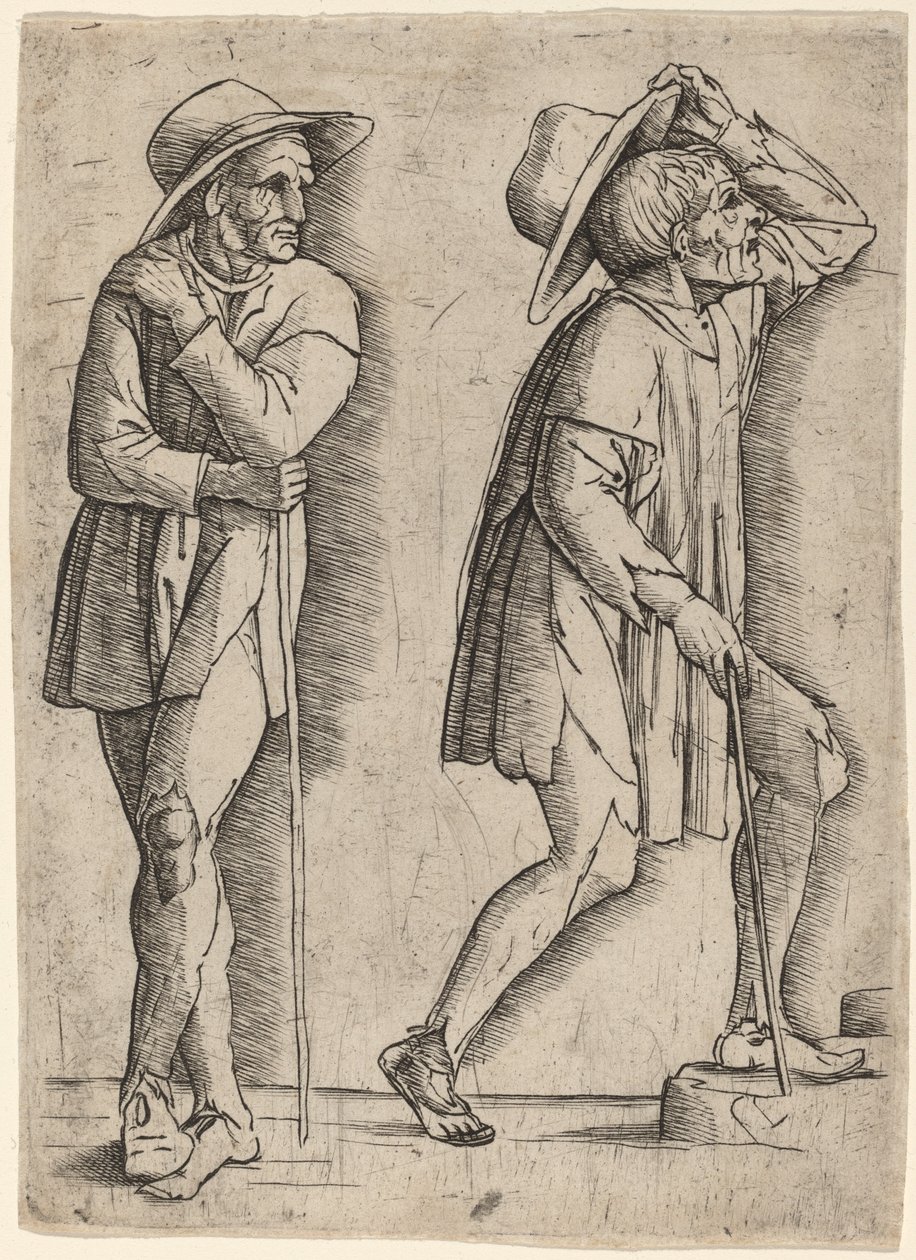 Dva rolníci od Workshop of Andrea Mantegna